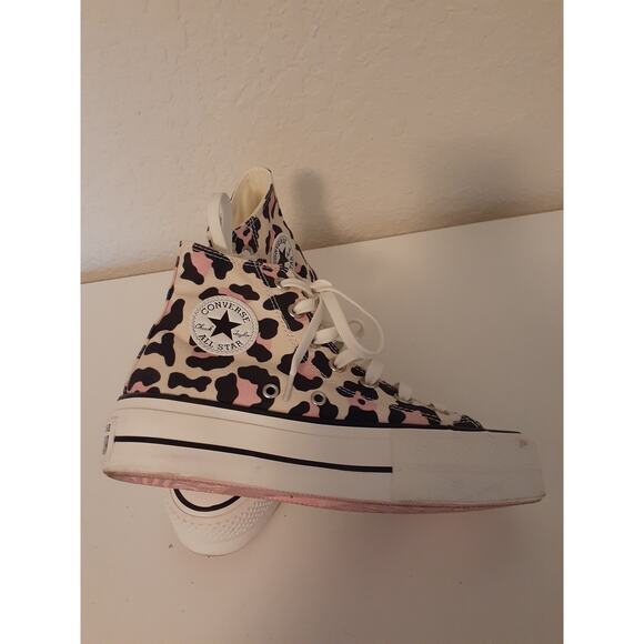 Converse All Star Lift Ladies Pink Platform Leopard Print Hi Top Sneakers 5.5 - Picture 2 of 9